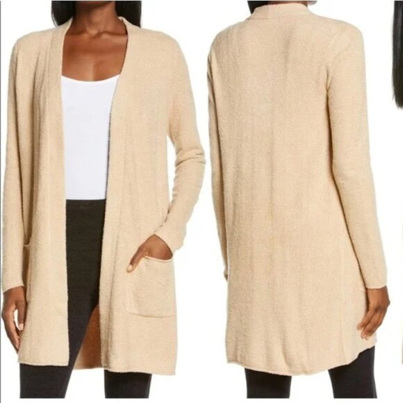 Barefoot‎ Dreams Long Sleeve Fuzzy Tan Plush Open Front Cardigan Sweater Top XS - Picture 1 of 10